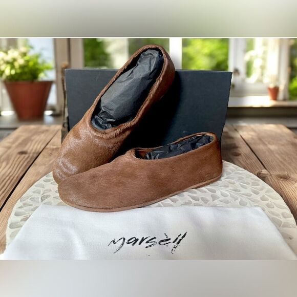 MARSELL Italy $1098 Limited Coltellaccio Ballerina Flats Pony Fur Hide Noce 39 - Picture 2 of 16